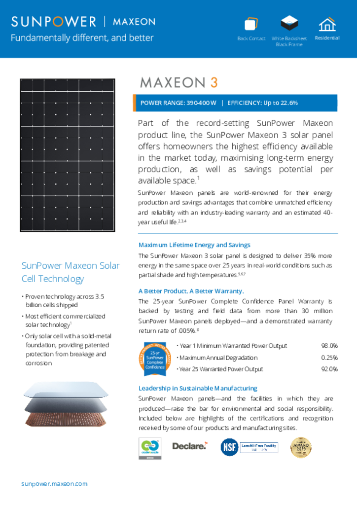 SunPower Maxeon 3 400W
